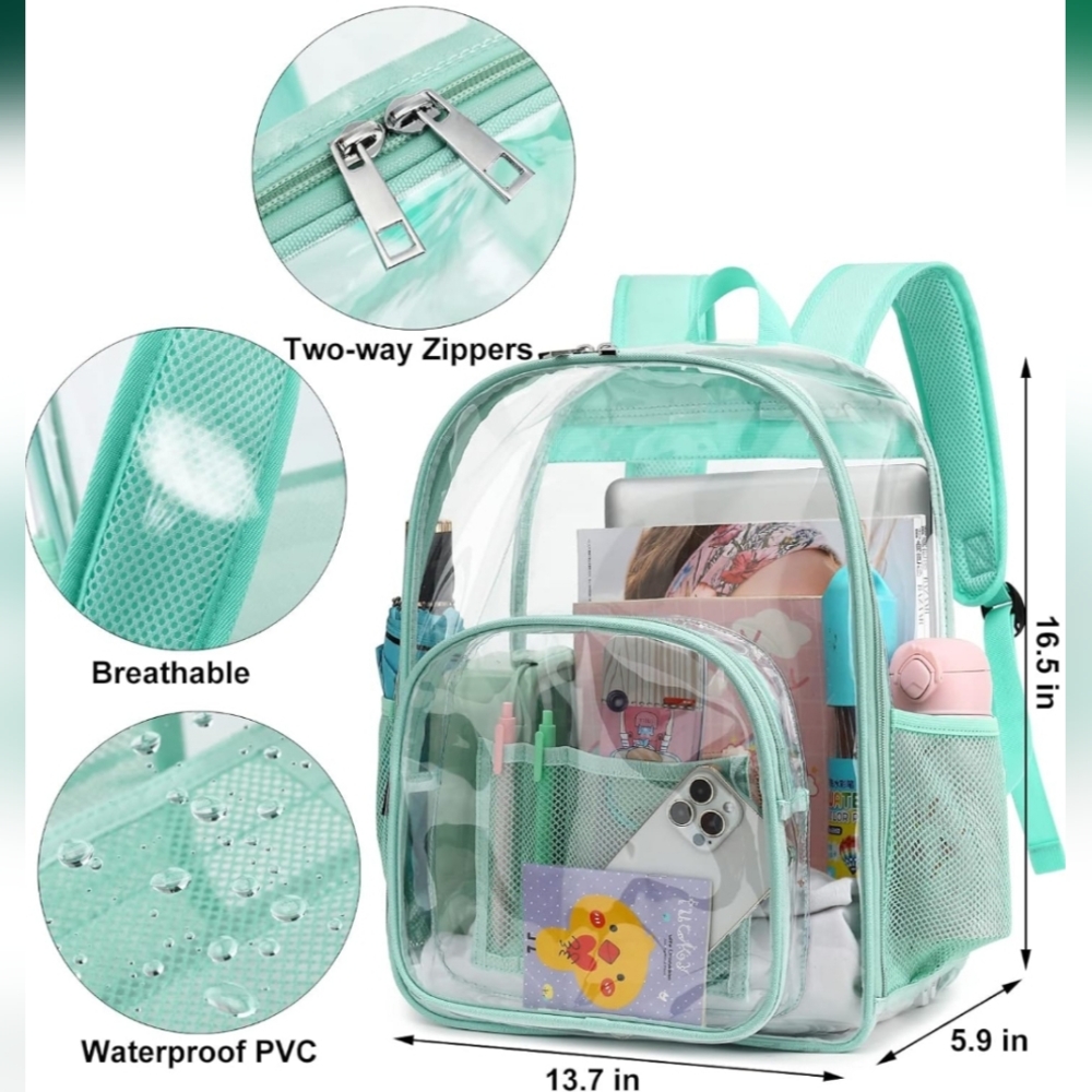 Mint/Teal Clear Waterproof Backpack